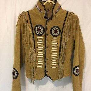 Suede Leather Indian Beaded Jacket Size M